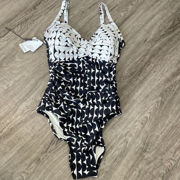 Calvin Klein Print Blocked Twist Swimsuit-black White-6 - Picture 2 of 6